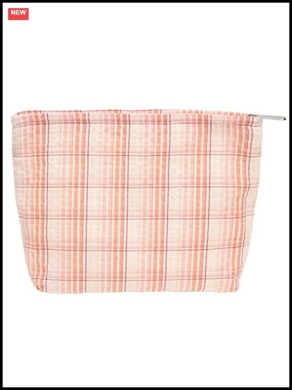Large Cotton Canvas Makeup Bag with Zipper for Travel - Checkered Design